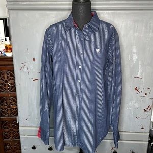 Women’s Ariat Western Button Down Collared Shirt, Blue and Silver, Size XXL